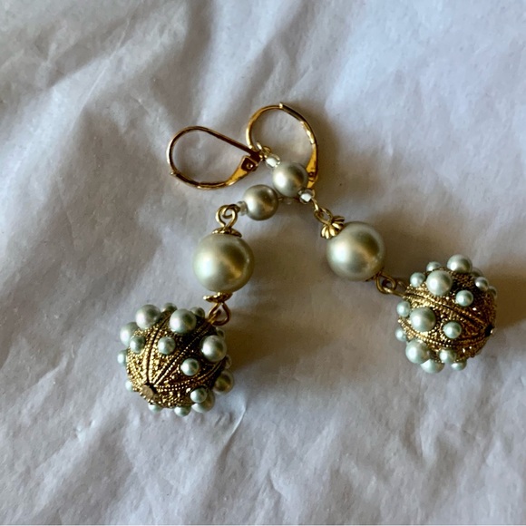 Gold & Pearl Statement Dangle Earrings - Picture 6 of 7